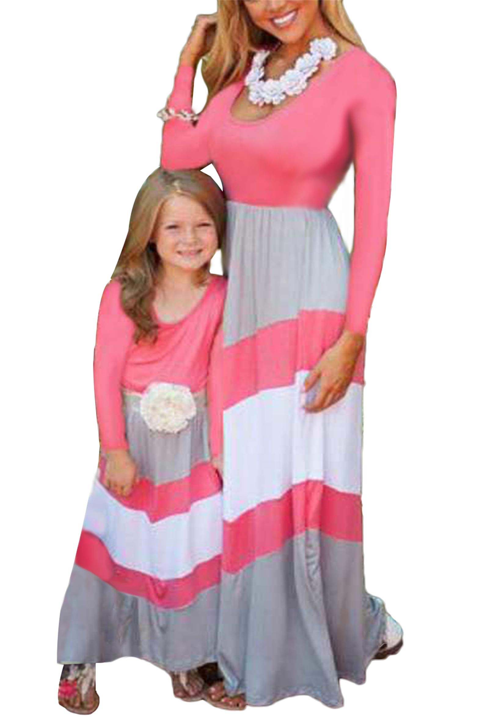 TYQQU Family Matching Outfits Mommy and Me Dresses Ruffles Short Sleeve Shirt Fashion Grey&PK M