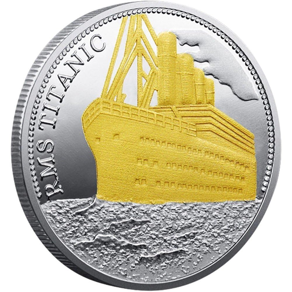 Fituenly Titanic Commemorative Coin, Rms Titanic Challenge Coin with Ship & Map Design, White Star Line Memorabilia, Souvenir Gift for Collectors