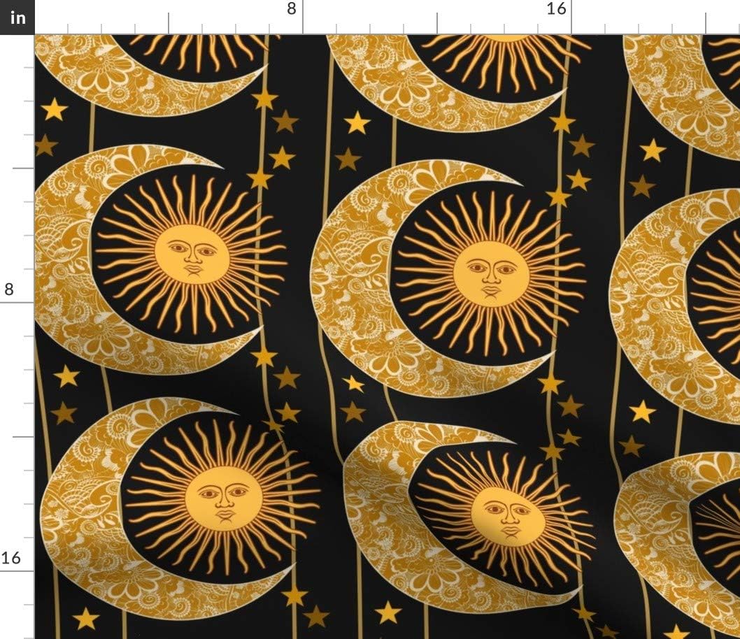 Spoonflower Fabric - Sun Moon Stars Lunar Celestial Printed on Petal Signature Cotton Fabric by The Yard - Sewing Quilting Apparel Crafts Decor