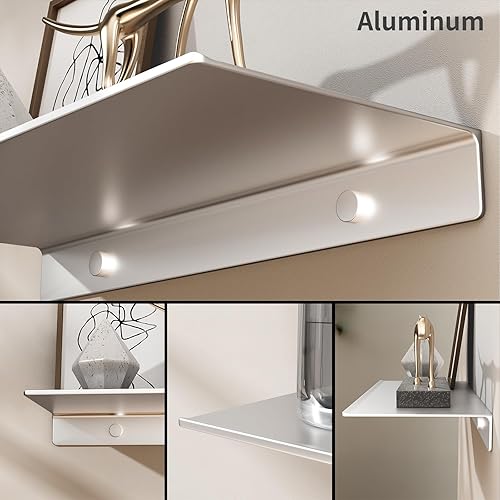 Miniatura 6 de Danpoo Estantes flotantes adhesivos para almacenamiento de pared, estantes de pared de metal, estantes de baño pequeños para montaje en pared, mini