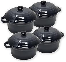 ToCi Set of 4 Small Baking Dishes with Lids, Mini Ceramic Baking Tins, 200 ml, Round Ramekins, Diameter 10 x 5 cm, Small Baking Dish, Colour: Anthracite