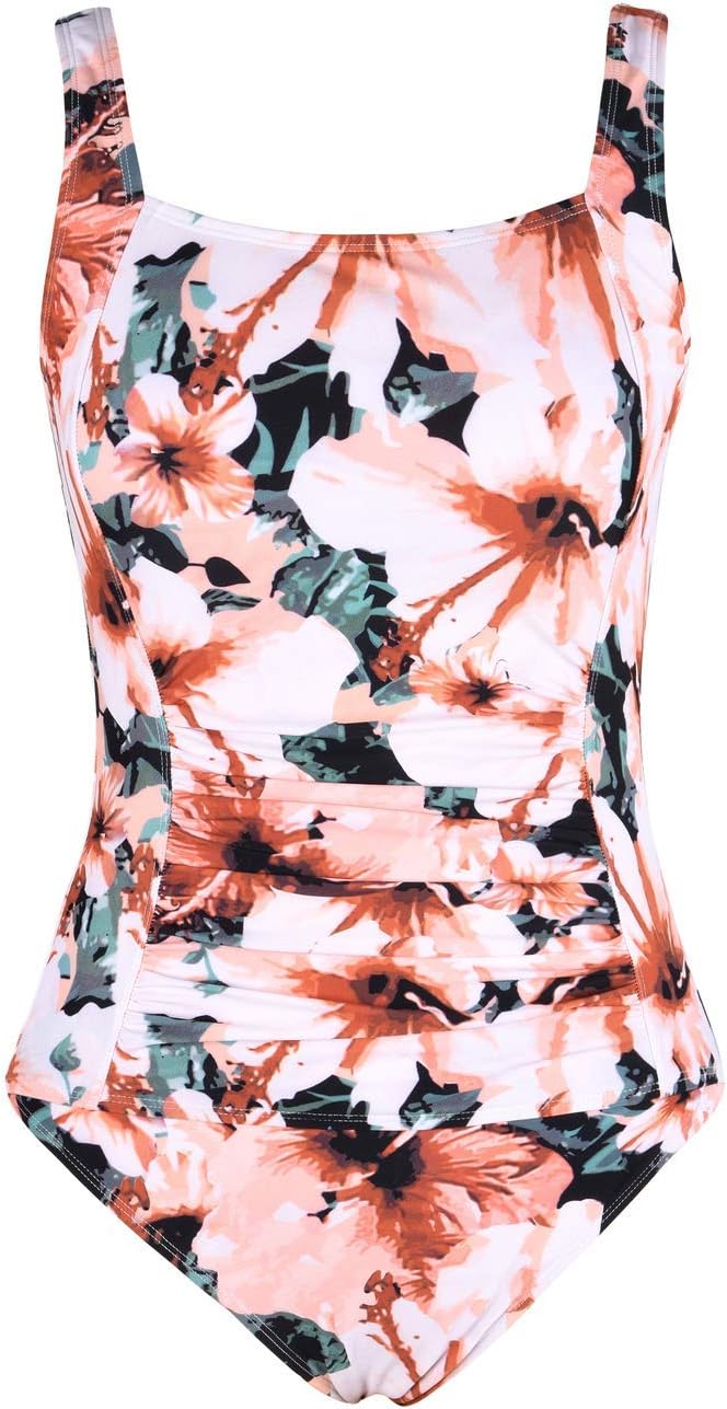 Mycoco Women's One Piece Swimsuit Shirred Tummy Control Bathing Suit Tank Modest Swimwear