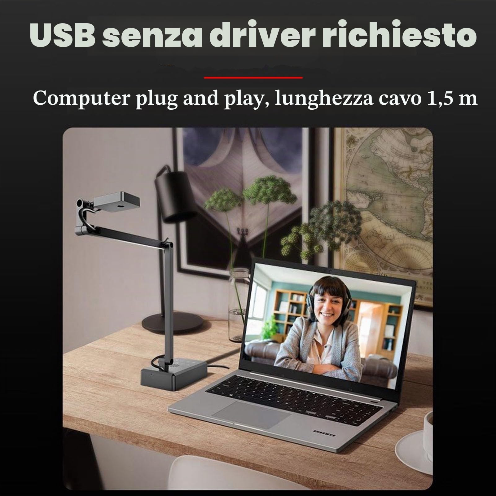 Docooler 16MP USB Documenti Camera con Microfono Auto Focus 4K Webcam con Braccio Flessibile per Apprendimento Online Insegnamento Remoto Conferenze Web Demo Live