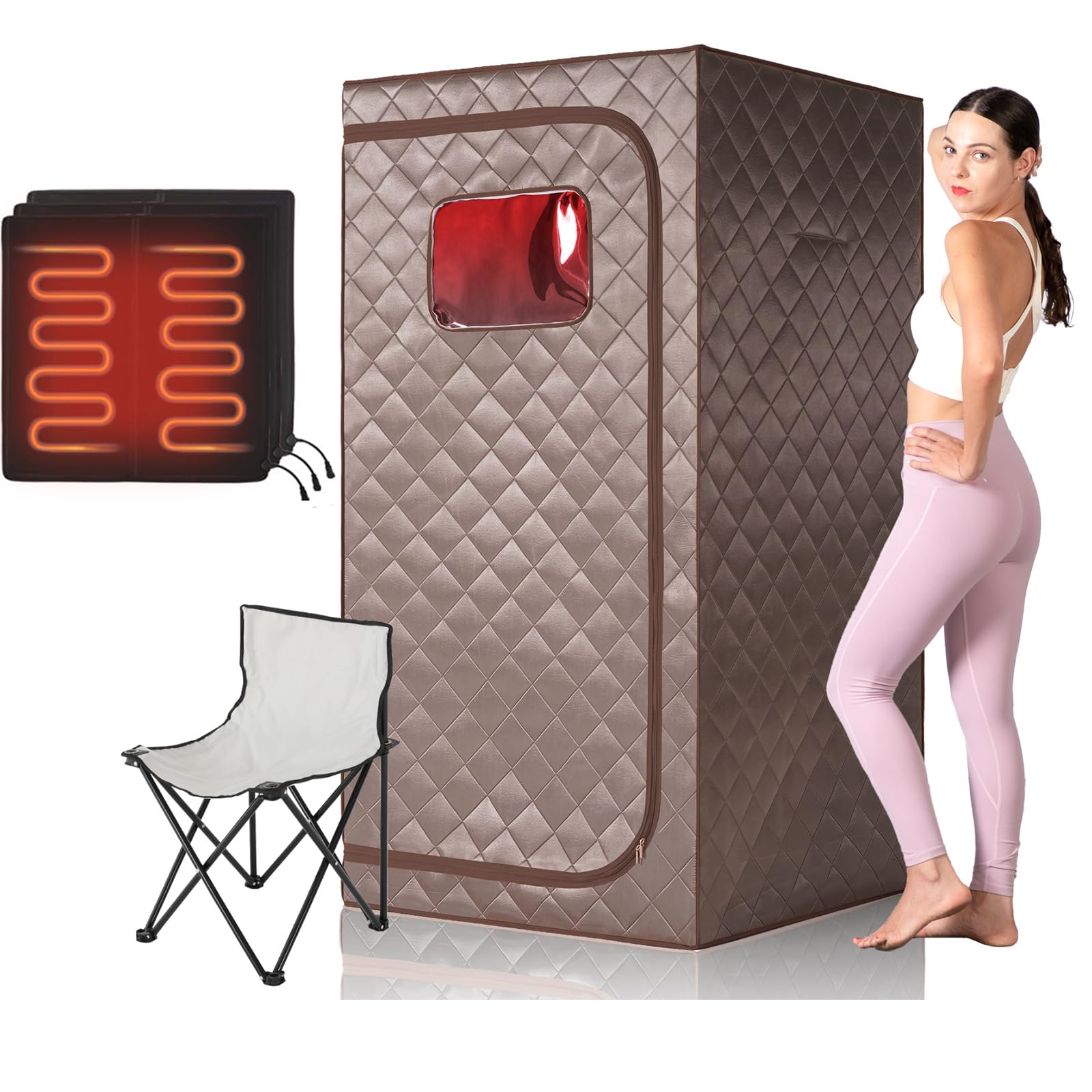 Portable Full Size Infrared Sauna, Personal Sauna for Home Spa, Home Spa Tent with Remote Control, Heating Foot Pad, Foldable Reinforced Chair, Detox Therapy (L 33.8" x W 33.8" x H 66.5")