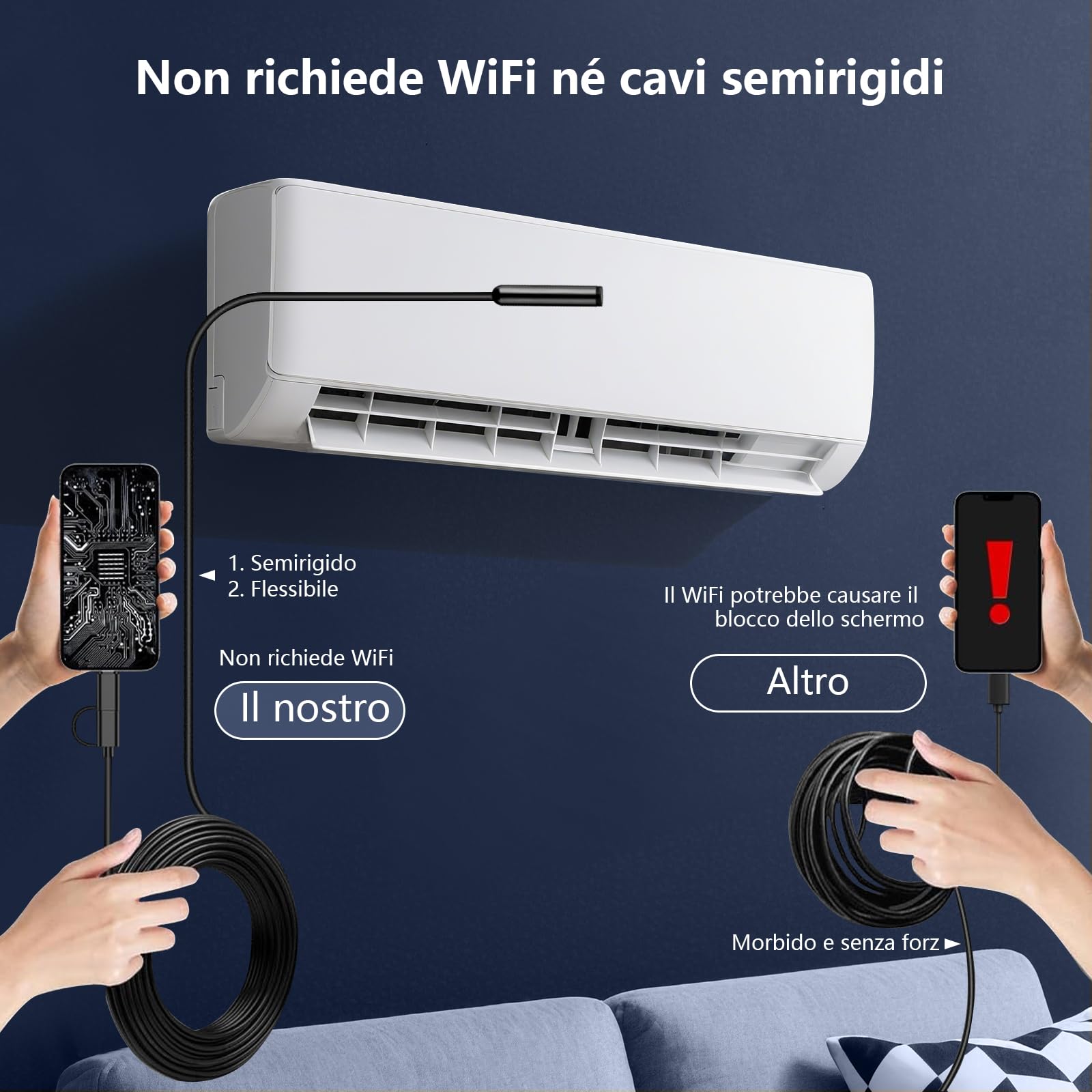 Endoscopio Professionale 10M per Smartphone | Sonda con Telecamera Ispezione Tubi 1080P HD - Telecamera Endoscopica Impermeabile IP67 con 8 LED, Magnete e Gancio per Motori, Tubature, Scarichi