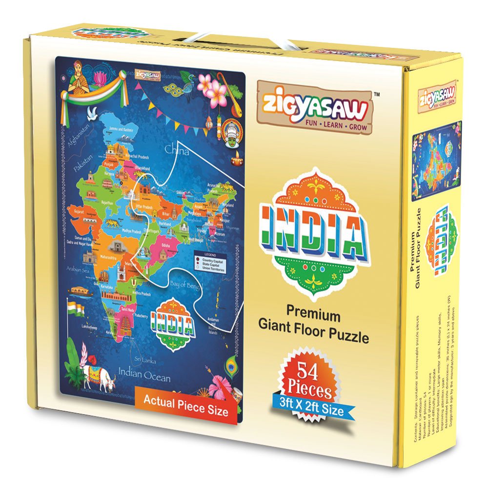 Zigyasaw Map of India & States Premium Giant Cardboard Floor Puzzle Game for 5 Years+ Old Kids| Puzzle Size 36 Inches x 24 Inches When Assembled | Pre School Game Equipment 2