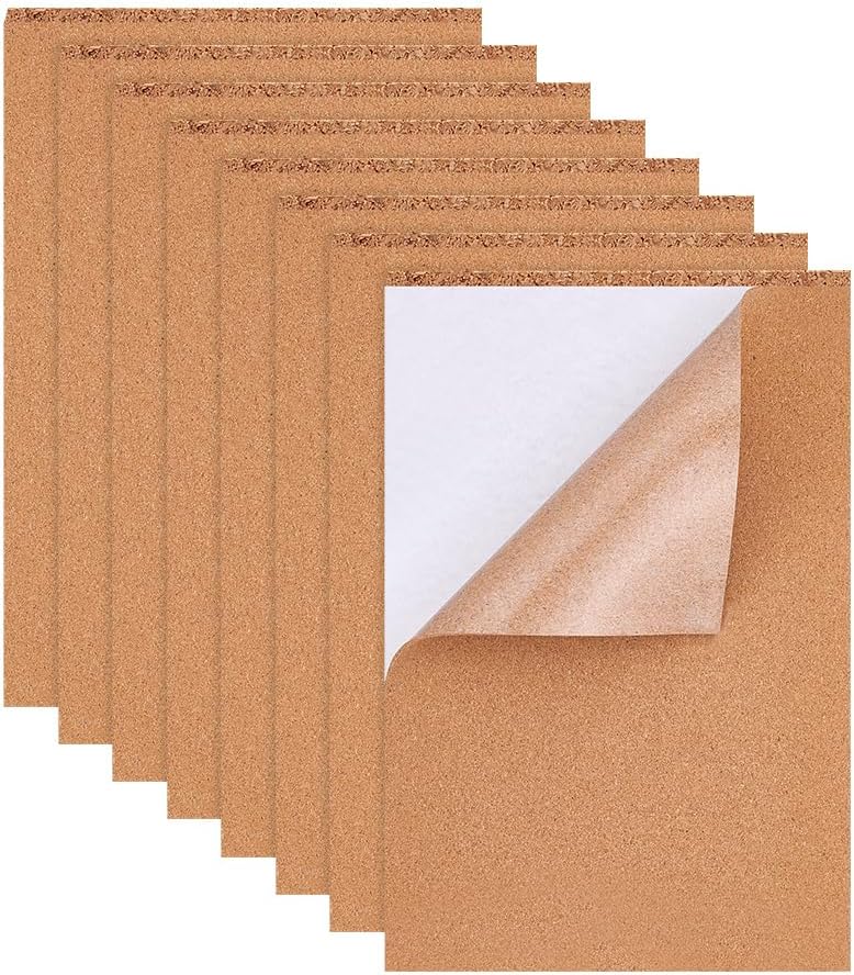 BENECREAT 8 Pack 8.3" x 11.8" Self-Adhesive A4 Size Cork Sheets(2mm Thick) Rectangle Insulation Cork Backing Sheets for Coaster, Wall decoration, Party and DIY Crafts Supplies