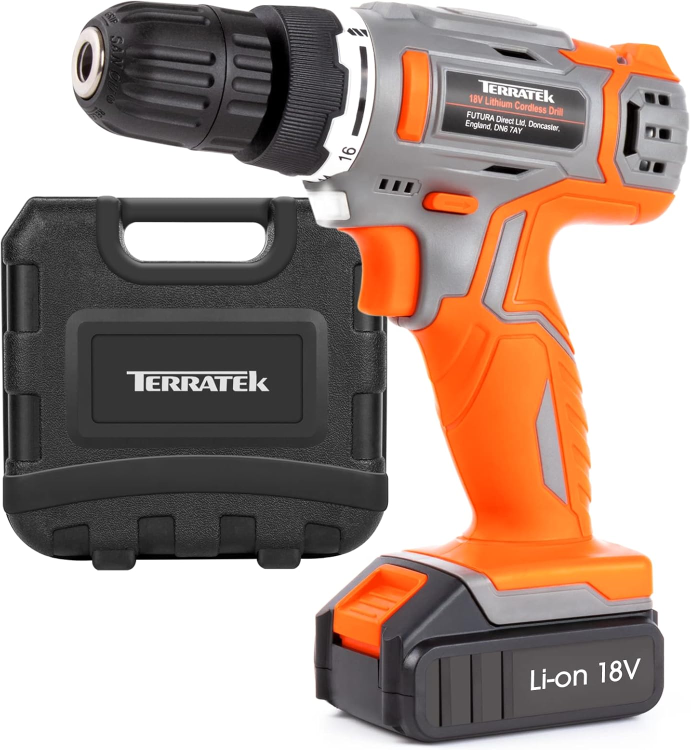 Terratek Cordless Drill Driver 18V LithiumIon, 13Pc Electric