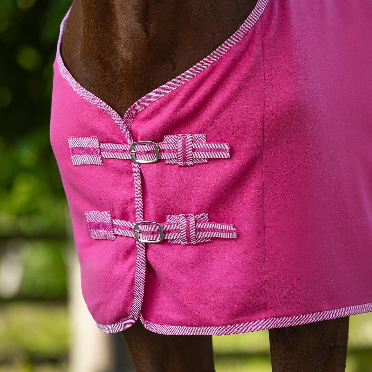 netproshop Basic Pferde Abschwitzdecke mit Kreuzbegurtung Fleece Qualität Gr. 105-155, Groesse:105, Farbe:Pink