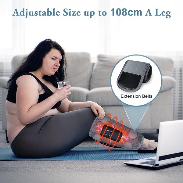 Air Compression Leg Massagers for Circulation and Pain Relief with Heat, Cordless Wearable Thigh or Calf Leg Massagers, 4 Modes 3 Intensities Relax for Home Office Gym for Men Women (Pair) - 4