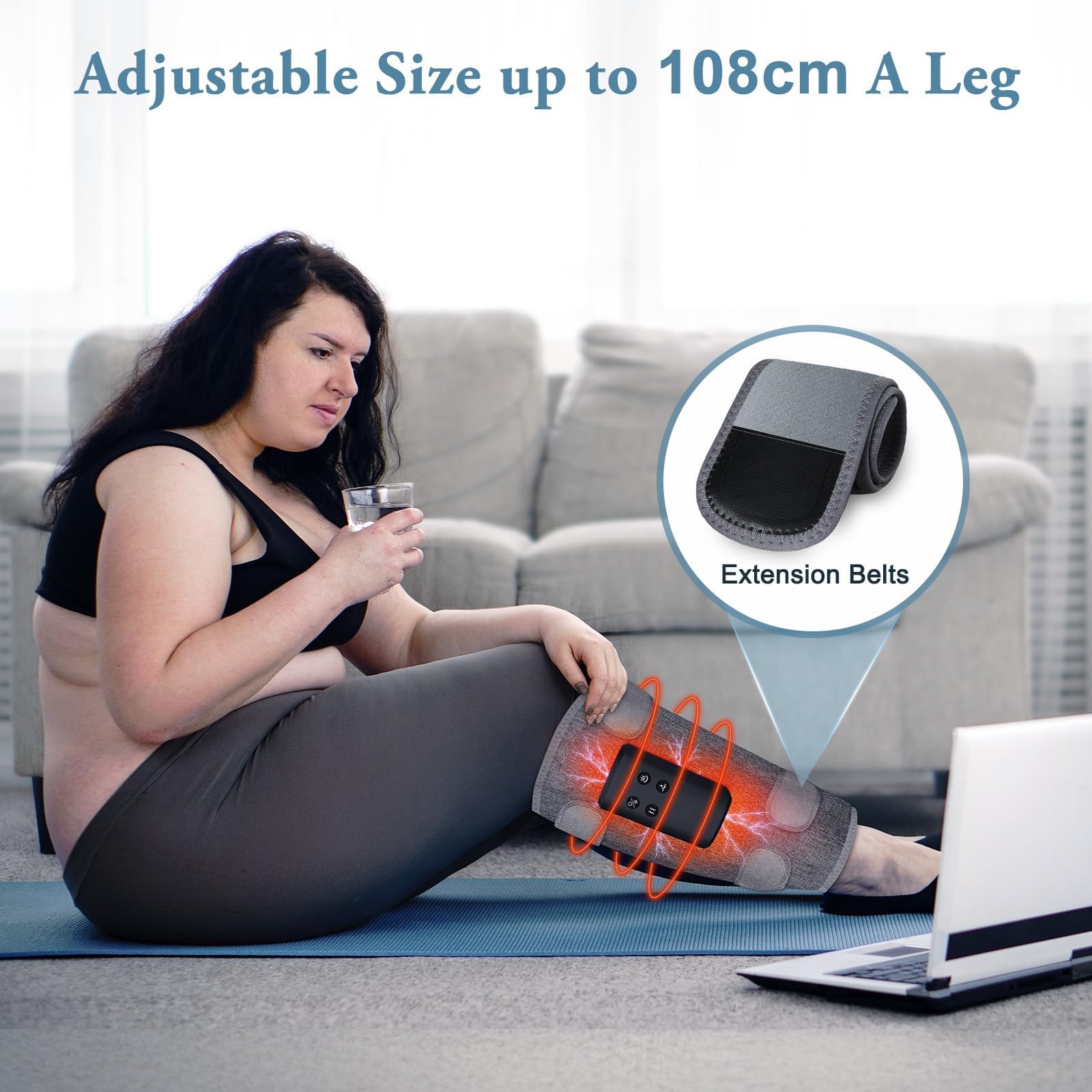 Air Compression Leg Massagers for Circulation and Pain Relief with Heat, Cordless Wearable Thigh or Calf Leg Massagers, 4 Modes 3 Intensities Relax for Home Office Gym for Men Women (Pair) — view 4