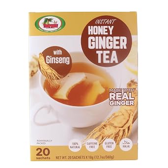 Ginger Tea with Honey Ginseng Flavor Instant Herbal Ginger Drink 20 Sachets Tropique