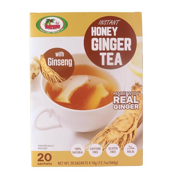 Ginger Tea with Honey Ginseng Flavor Instant Herbal Ginger Drink 20 Sachets Tropique