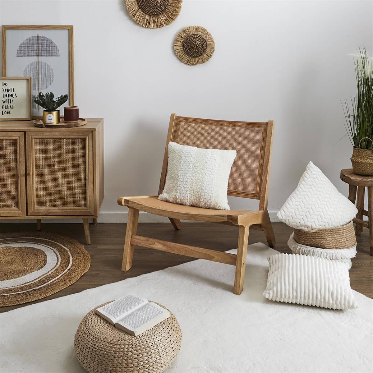 AltoBuy Maya - Fauteuil Bas Effet Bois et Façades Rotin