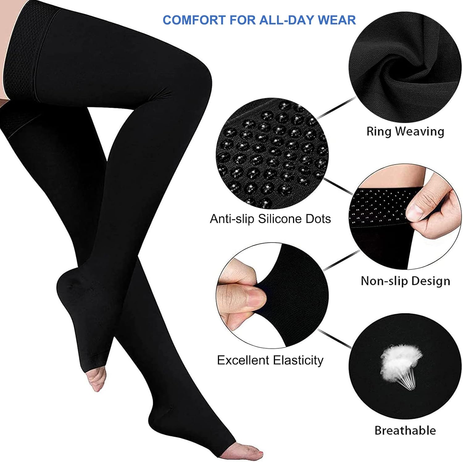 Anti Embolism Ted Hose Thigh High 20-30 mmHg Compression Stocking Toeless,Post Surgery Nurse Compression Socks Support for Women & Men