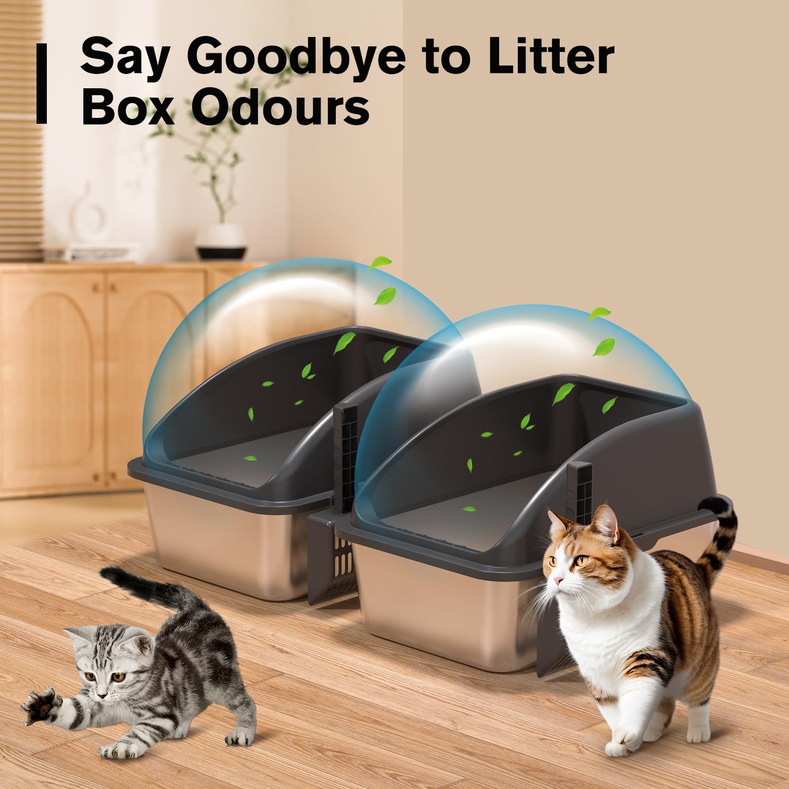 KITCATY Lettiera per gatti in acciaio inox, 50,8 cm di lunghezza x 35,1 cm di larghezza x 35,1 cm di altezza, con coperchio, non assorbe gli odori, a prova di perdite, antiaderente, facile da pulire