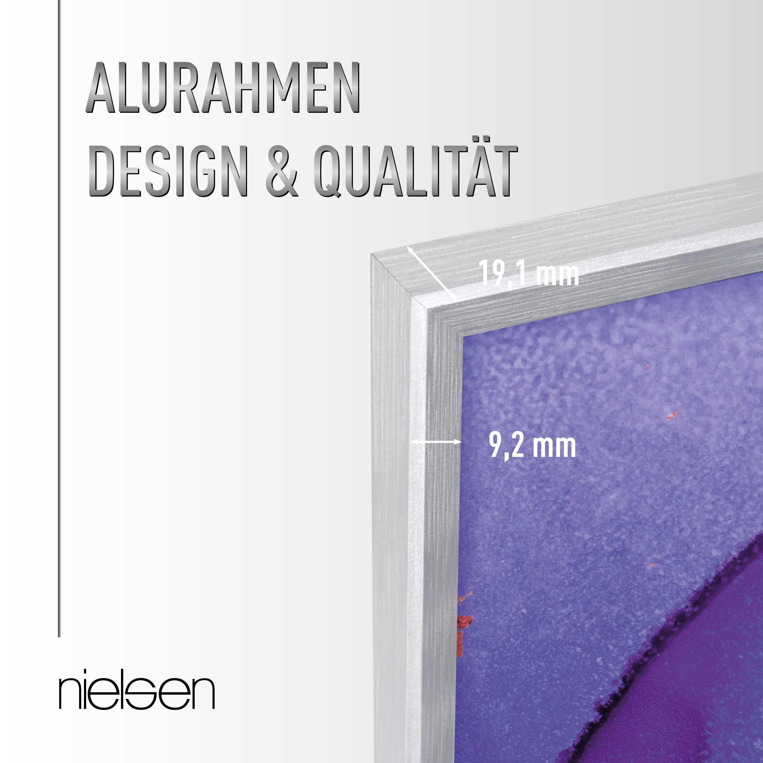 nielsen Bilderrahmen, 21 x 29,7 cm (A4), Aluminium, Silber matt, Dokumentenrahmen zum Aufhängen im Hoch- & Querformat, bruchsicheres Kunstglas, Atlanta