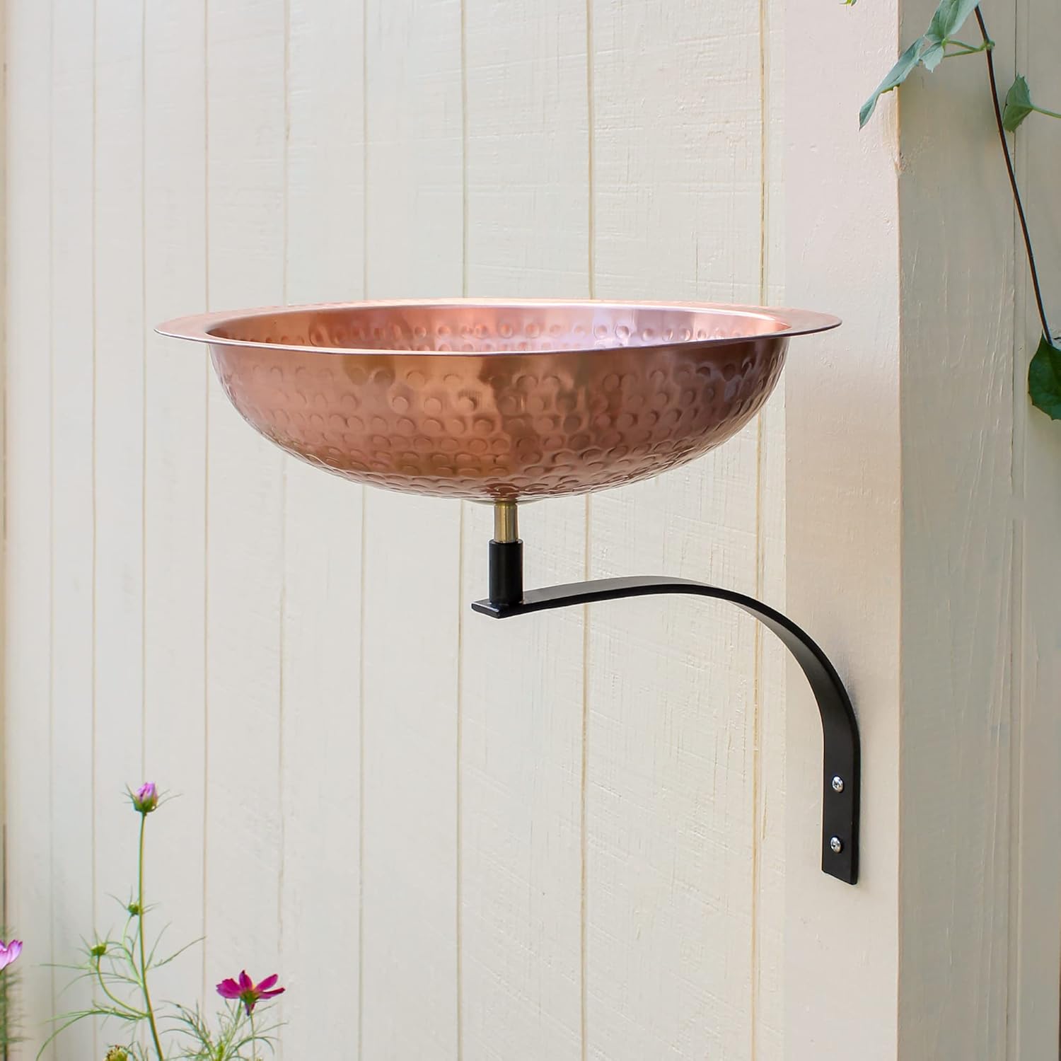 Achla Designs 201-5016 Hammered Solid Wall Mount Bracket Birdbath, Satin Copper