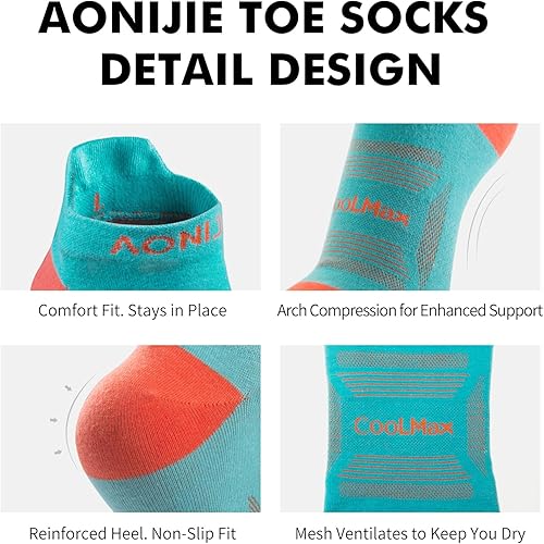 Miniatura 6 de AONIJIE COOLMAX - 3 pares de calcetines para correr para mujeres y hombres COOLMAX transpirables de cinco dedos