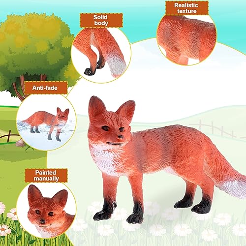 Miniatura 5 de Zomiboo Juego de 16 figuras de juguete de zorro, juguetes de plástico de PVC rojo, juguete realista en miniatura, juego de mini figuras de zorro