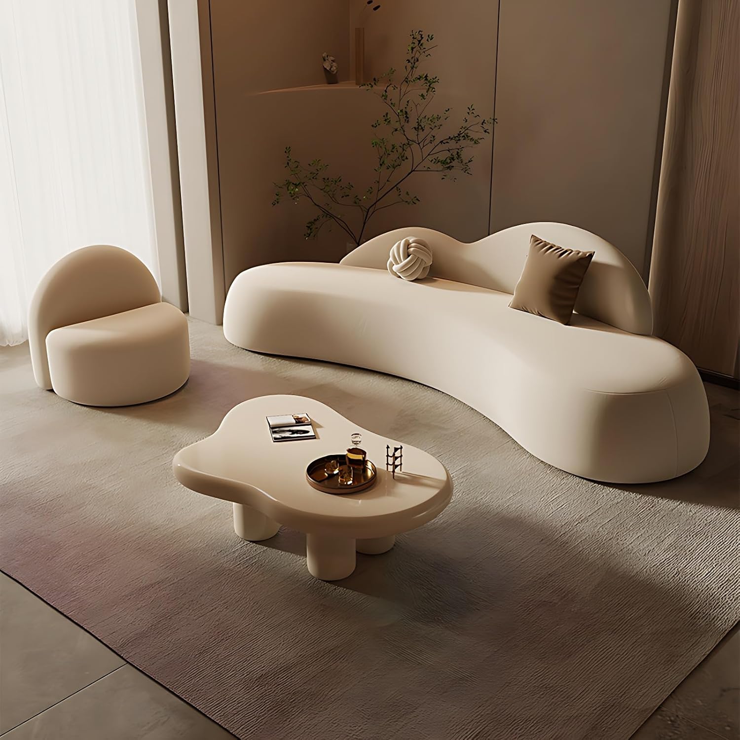 Arc Shaped Modular Sofa Set - Modern Leather Modular Sofa with High Density Cushions, Solid Wood Frame | Stylish Living Room Sofa Set, Suitable for Offices, Lounges (Style A, 90")