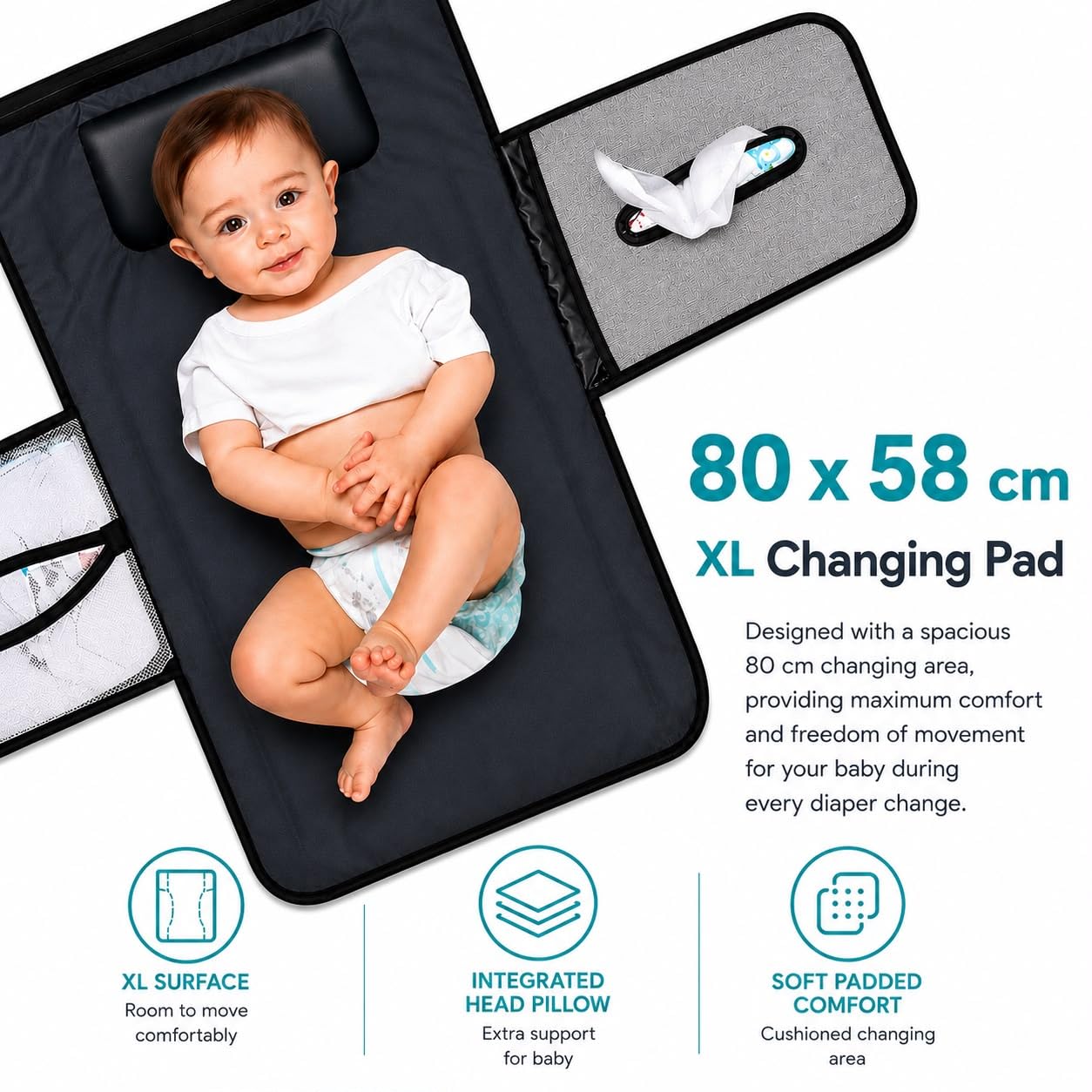 Fasciatoio portatile XL. Il fasciatoio per pannolini è una borsa smontabile con 6 tasche come una trousse per gli articoli del bebè. Impermeabile, (Pack Normal (Grigio))