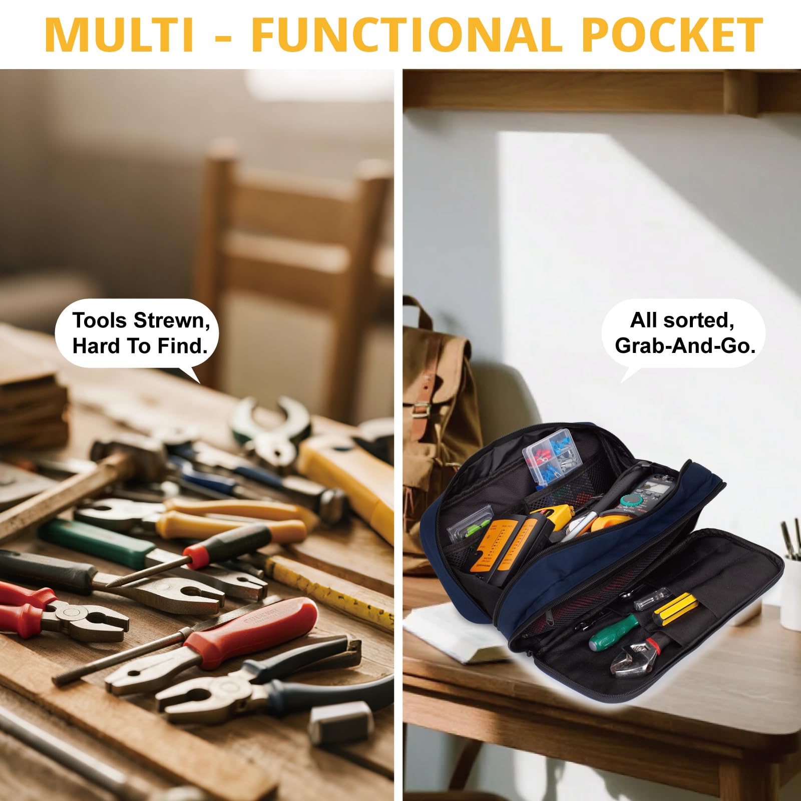 Bolsa de herramientas táctica para hombre – Organizador multiusos resistente al agua con gran apertura y cremallera, caja de herramientas pequeña y duradera para reparaciones, carpinteros y manitas