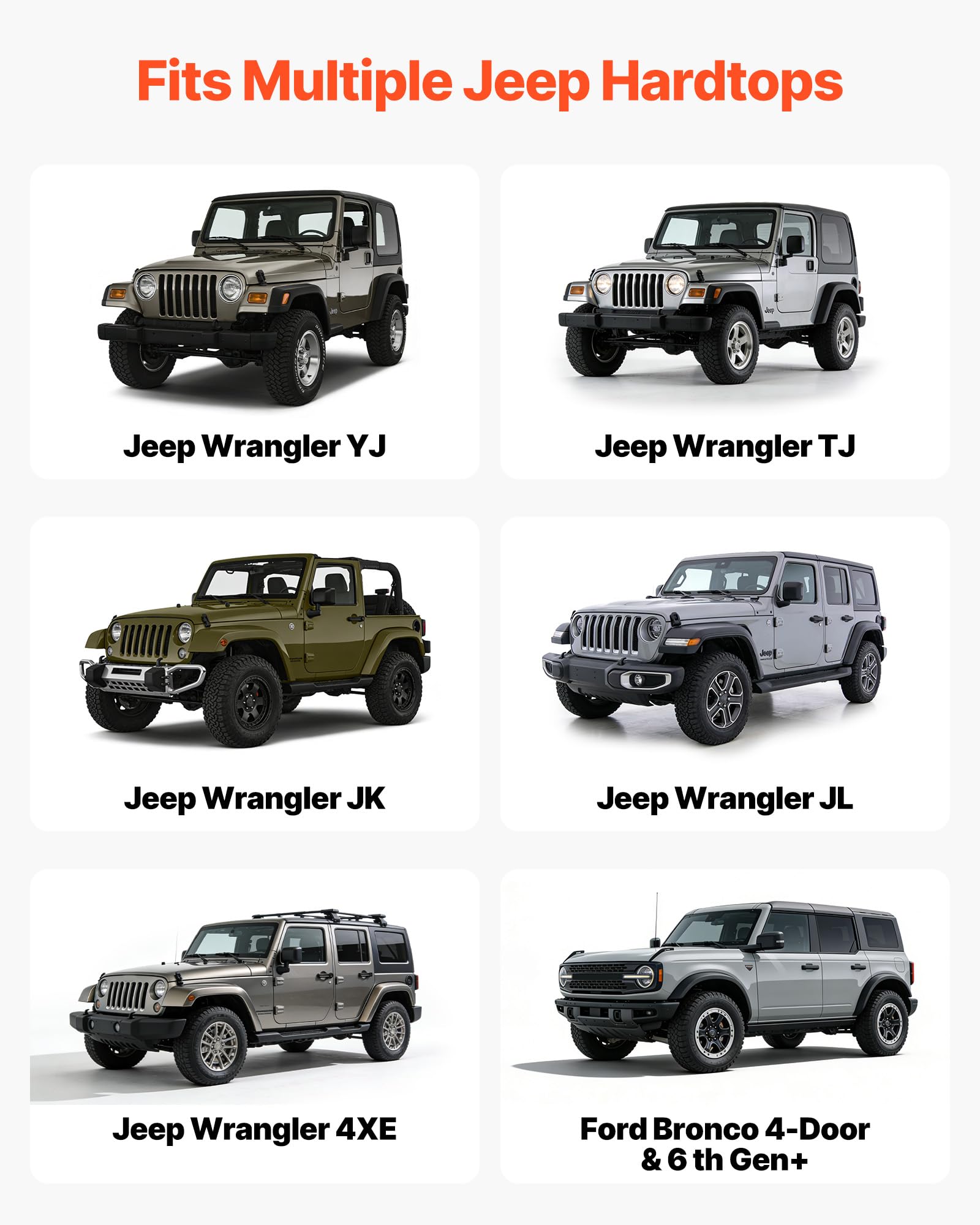 VEVOR Hard Top Remover Lift, 220 lbs, Jeep Hardtop Removal and Storage System, Quick & Easy One-Person Operation, Adjustable Height, for Jeep Wrangler YJ, TJ, JK, JL, 4XE, Ford Bronco 4 Door & 6 Gen+ - 4