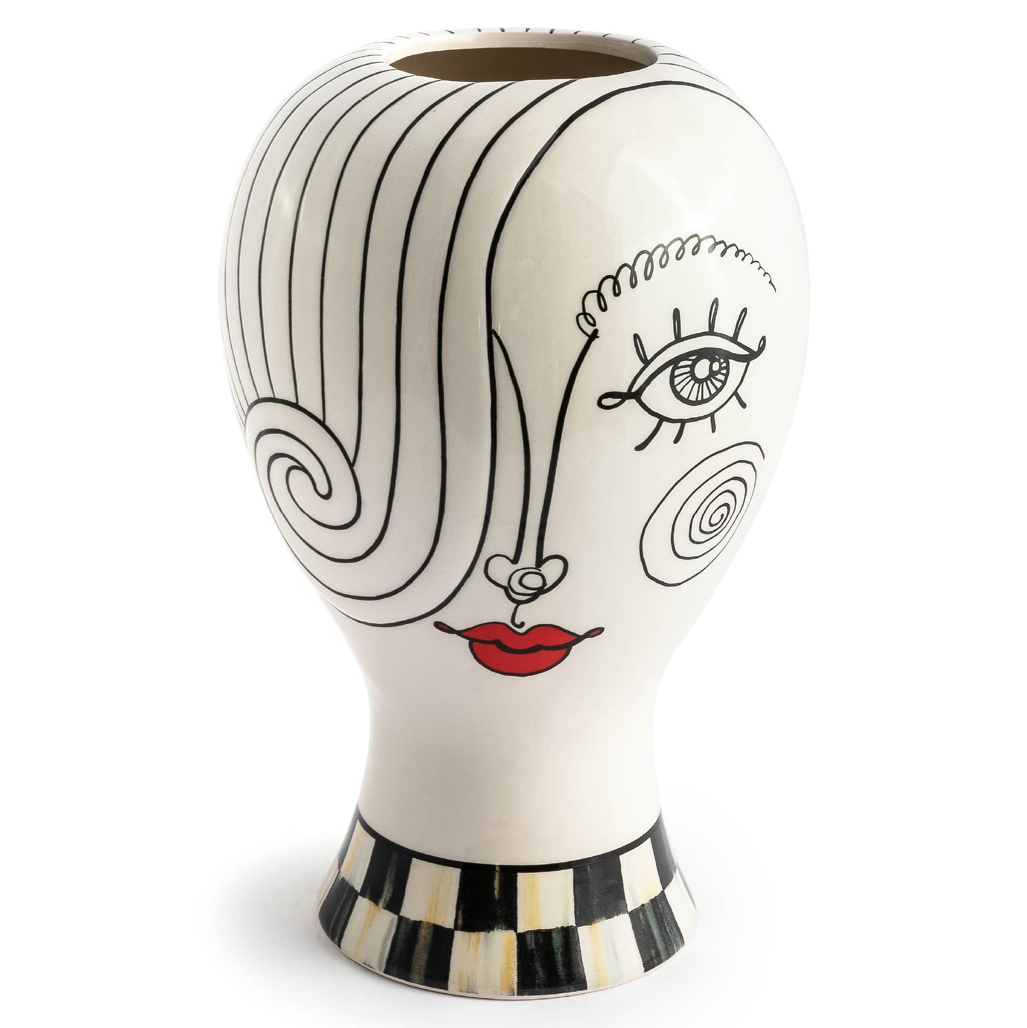 MACKENZIE-CHILDS Doodles Vase, Decorative Ceramic Vase, Lady Head