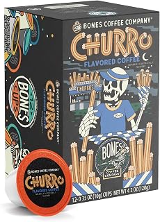 Churro Flavored Coffee Pods, Low Acid Medium Roast Single-Serve Bones Cups, Compatible with 1.0 & 2.0 K-Cups Brewers Coffee Maker, 12 Count
