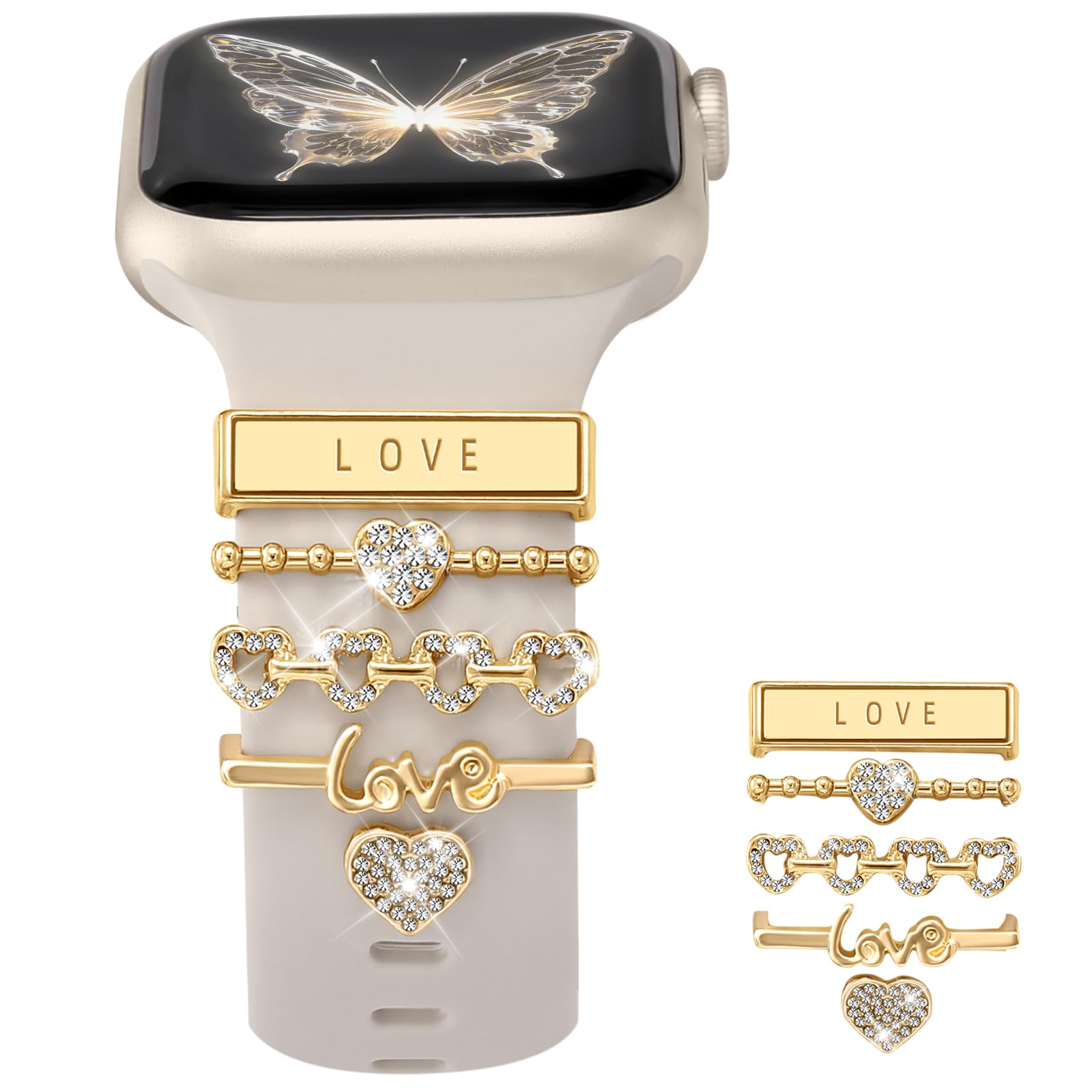 DGege 5pcs Charm Bands Compatible with Apple Watch Bands for Women 40mm 38mm 41mm 44mm 42mm 45mm 46mm 49mm,Soft Silicone Decorative Ring Loops Strap