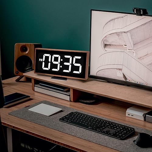 Miniatura 5 de Relojes de escritorio digitales de madera simples reloj LED eléctrico con números grandes, relojes pequeños silenciosos para estante vintage gran