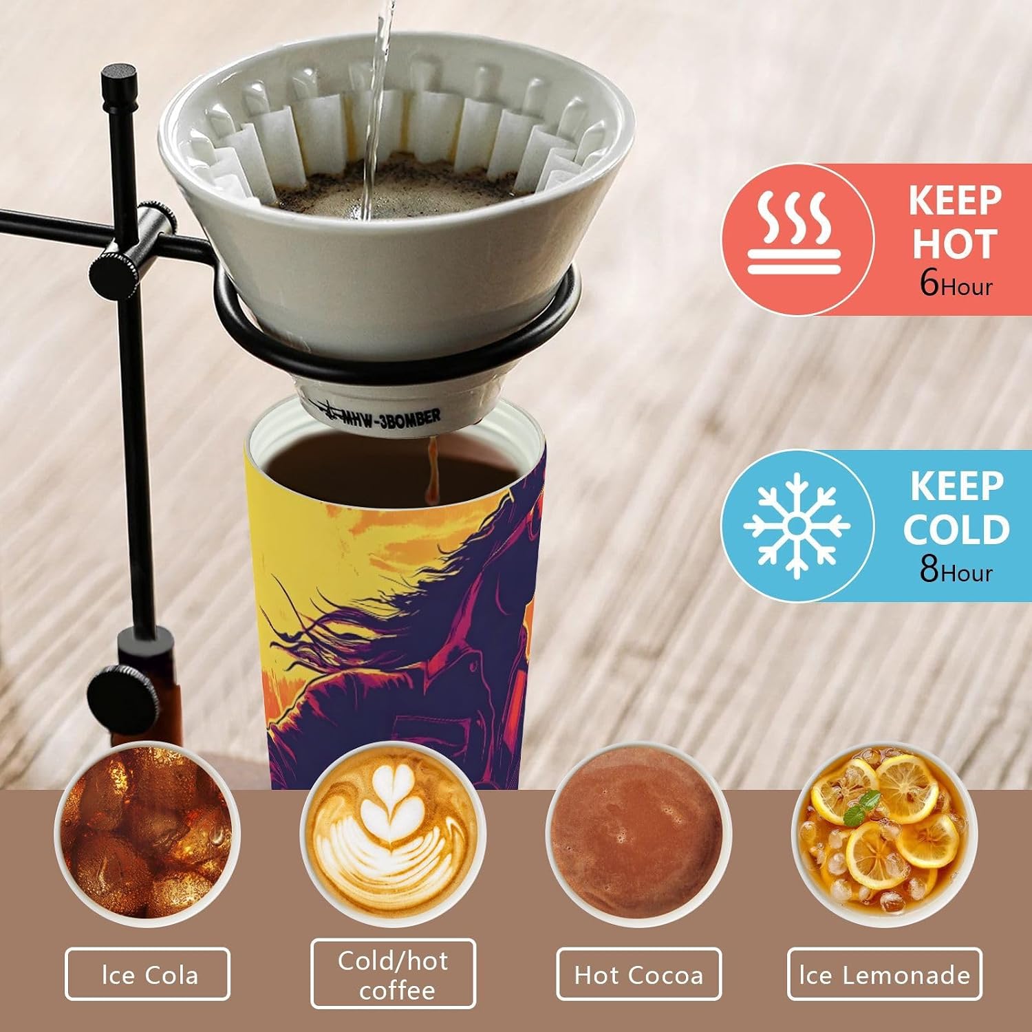 Horse Guitar Insulated Coffee Mug with Straw & Flip Lid, 16.9oz Iced Tumbler Cup, Double Wall Vacuum Mug for Travel Office