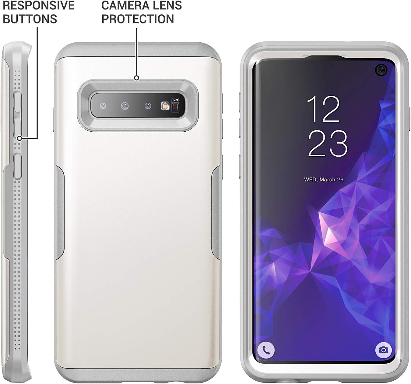 YOUMAKER Case for Galaxy S10, Heavy Duty Protection Full Body Shockproof Slim Fit Without Built-in Screen Protector Case Cover for Samsung Galaxy S10 6.1 inch -White/Gray