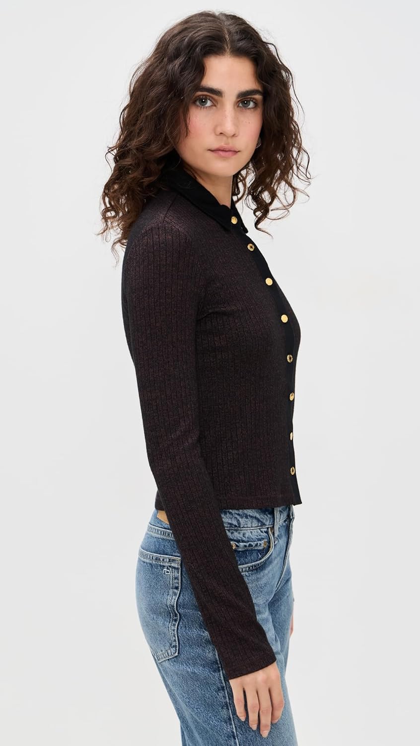 rag & bone Women's The Knit Contrast Long Sleeve Polo - Image 4