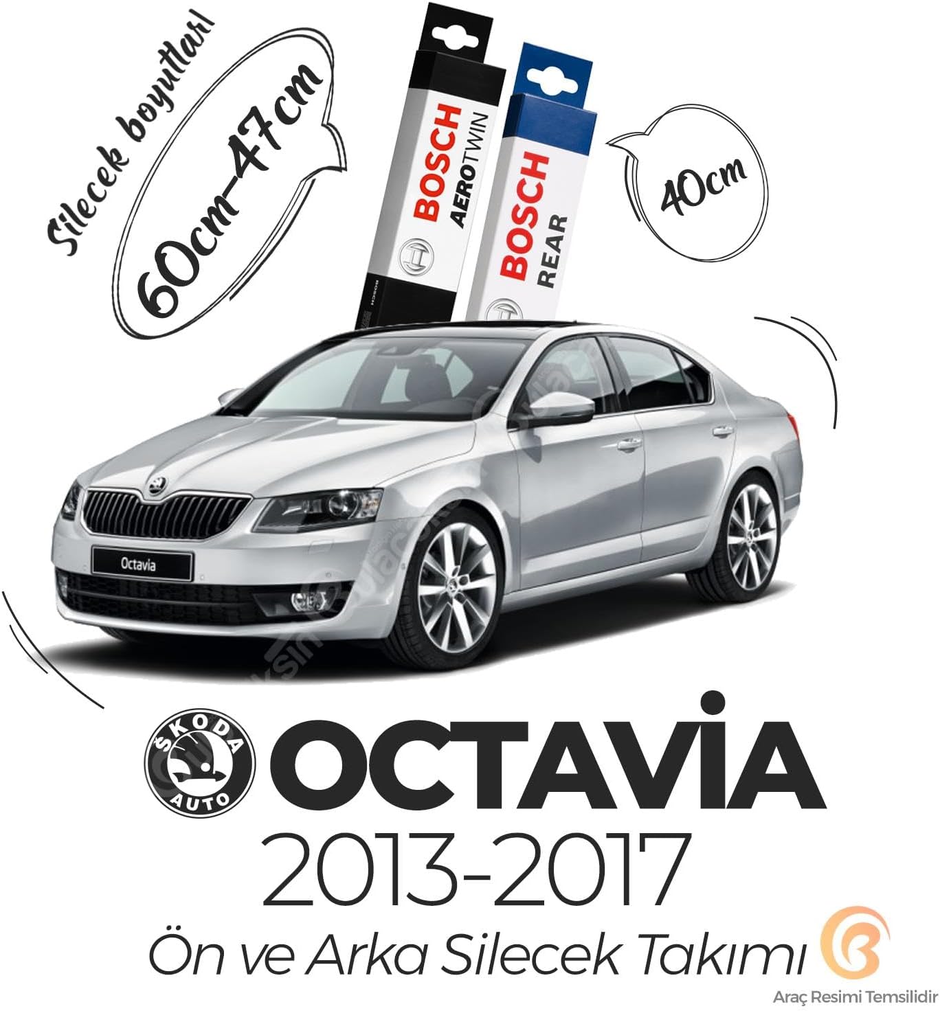 Skoda Octavia Ön ve Arka Silecek Takımı (2013-2017) Bosch Aerotwin