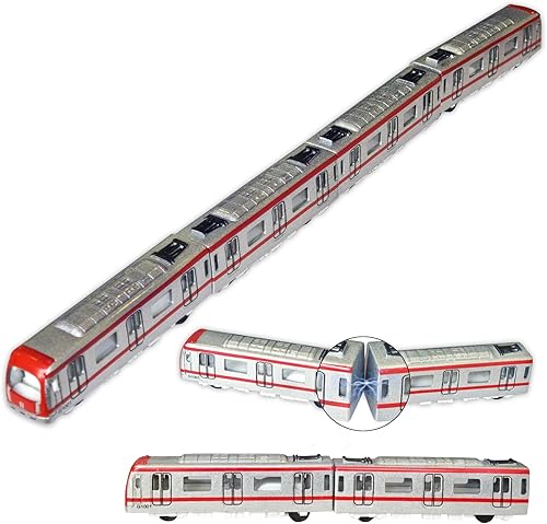Miniatura 9 de OTONOPI Set de trenes de juguete, tren bala de metal con conectores magnéticos, locomotora de alta velocidad del metro, pista de ferrocarril para