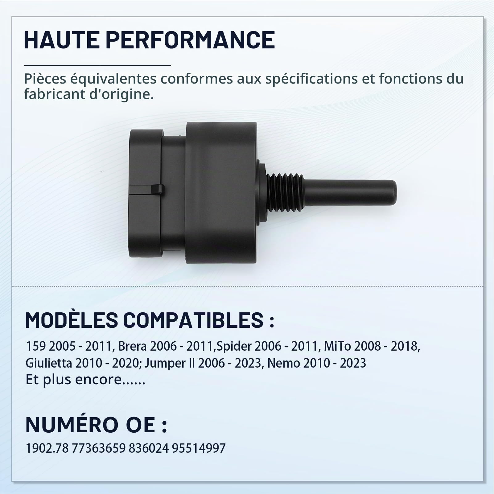 Capteur d'eau Filtre à Carburant 77363659 pour 500 159 Brera Giulietta Mitoa SPIDER JUMPER BRAVO DOBLO DUCATO Punto Panda Capteur d'eau du Filtre à Diesel pour Bipper 1.3 HDi 836024 95514997