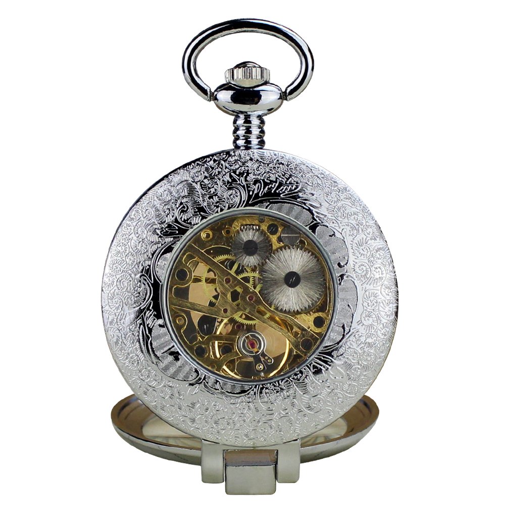 Orkina Vintage Design Silver Case Hand-Wind Mechanical Tourbillon Black Dial Pocket Watch