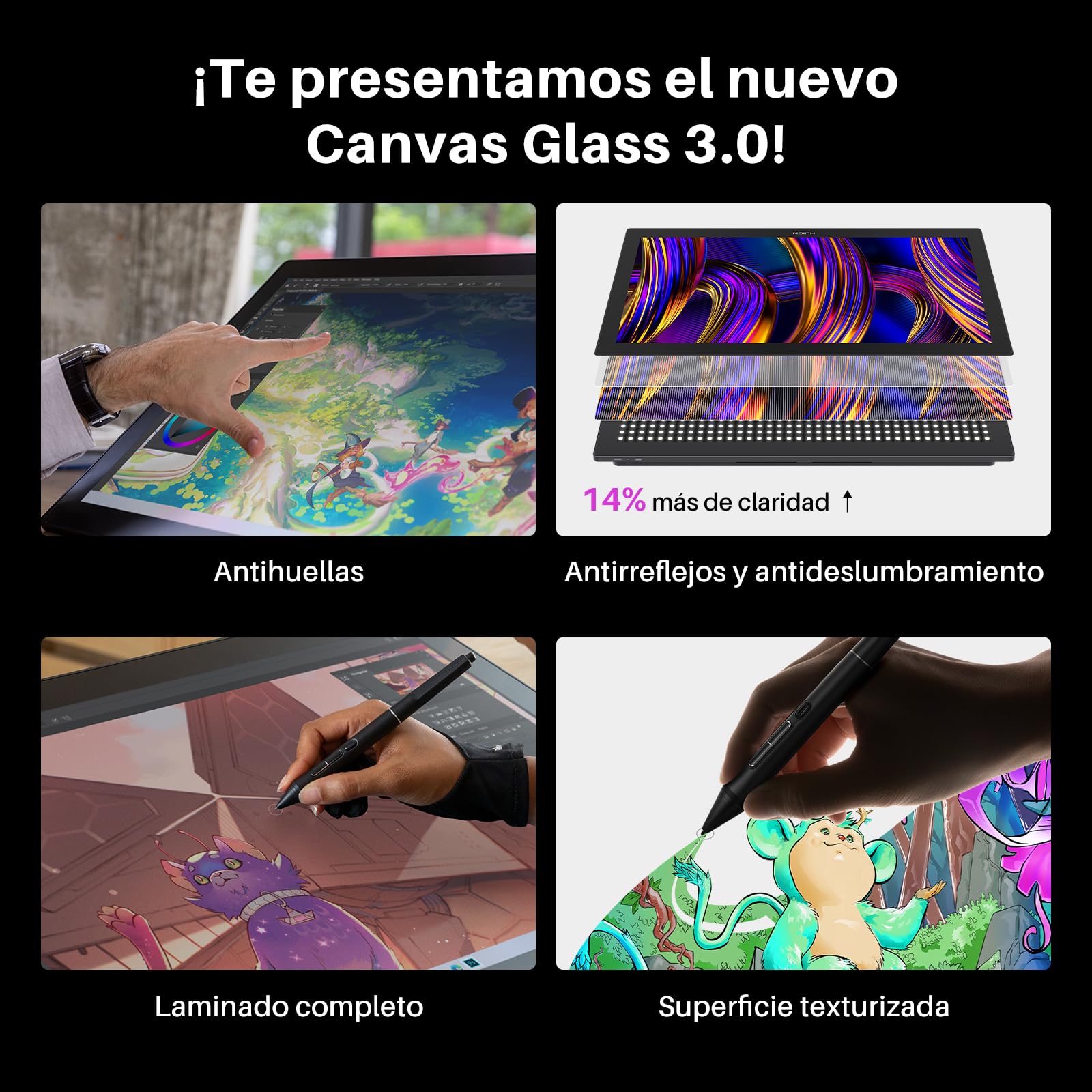 HUION KAMVAS Pro 27 (144Hz) 4K UHD Tableta Gráfica con Pantalla para Dibujo Digital, Lápiz PenTech 4.0 (16384 Niveles), Vidrio Canvas 3.0, △E<1, 98% Adobe RGB, Táctil + Control Remoto Keydial