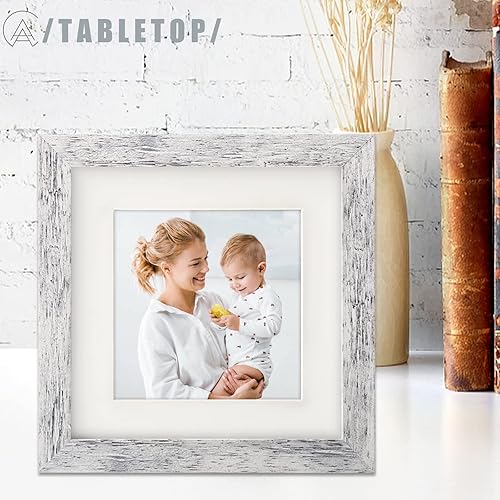 Miniatura 3 de Marcos de fotos cuadrados blancos envejecidos de 6 x 6 con alfombrilla de 4 x 4 para mesa de pared