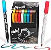 Acrylic Paint Pens Brush Tip, Acrylic Paint Pens, 8 Metallic & 8 Basic Colors, Paint Art Marker Set, Calligraphy Brush Pens, Scrapbooking, Brush Lettering, Card Making, Sketching, Black Paper, Rock