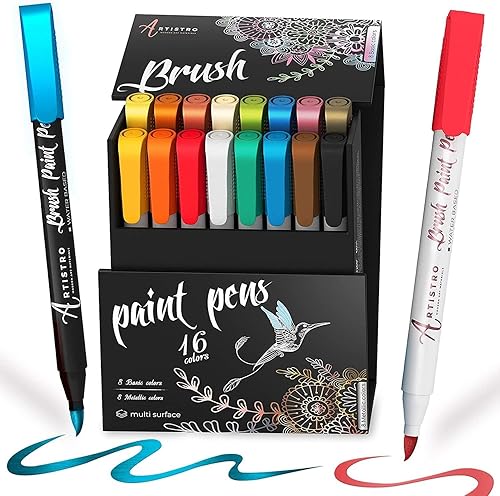 Feutres Aquarelle Pointe Pinceau, 8 Couleurs Métalliques et 8 Couleurs de Base. 
