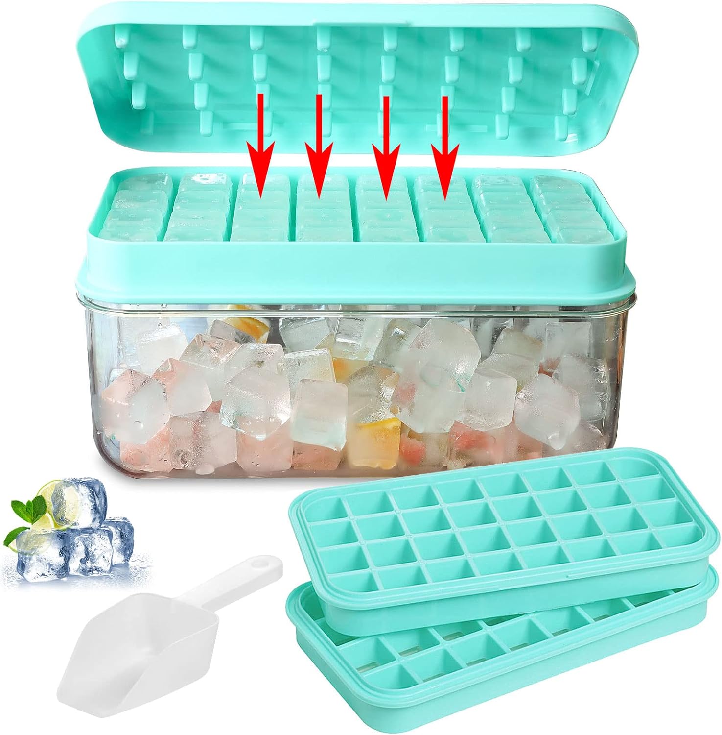 GOWINGO Ice Cube Tray with Lid and Bin, Stackable Ice Trays