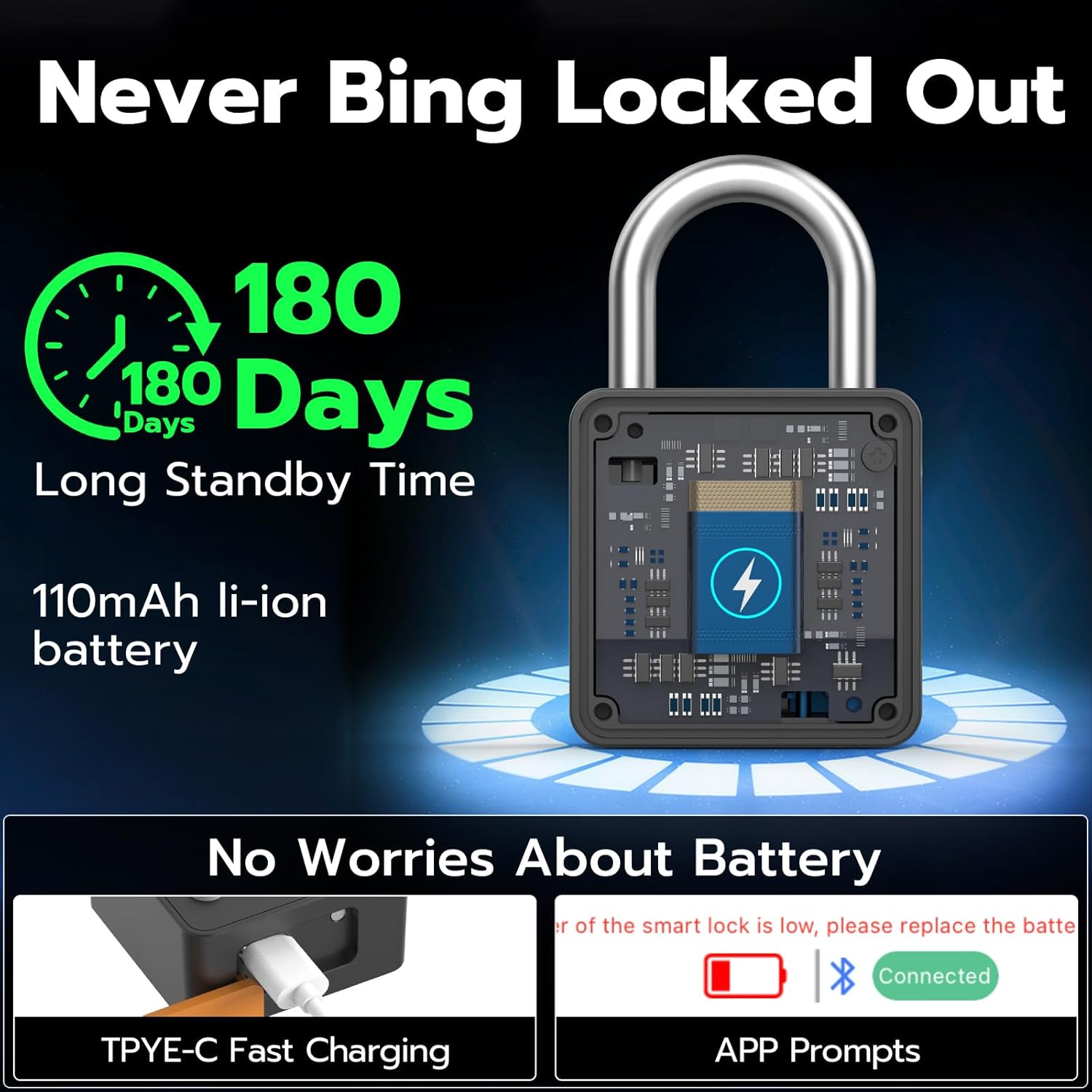 Smart Lock Combination Padlock, Fingerprint Gate Lock with Codepad, Biometric Keyless Combo Lock with Bluetooth APP, Waterproof for Storage Unit Outdoor Fence Gate Shed Gym Locker