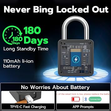 Eseesmart Smart Lock with Code-Combination Fingerprint Padlock, Biometric Keyless Combo Lock with Bluetooth APP, Waterproof for Storage Unit Outdoor Fence Gate Shed Gym School Locker