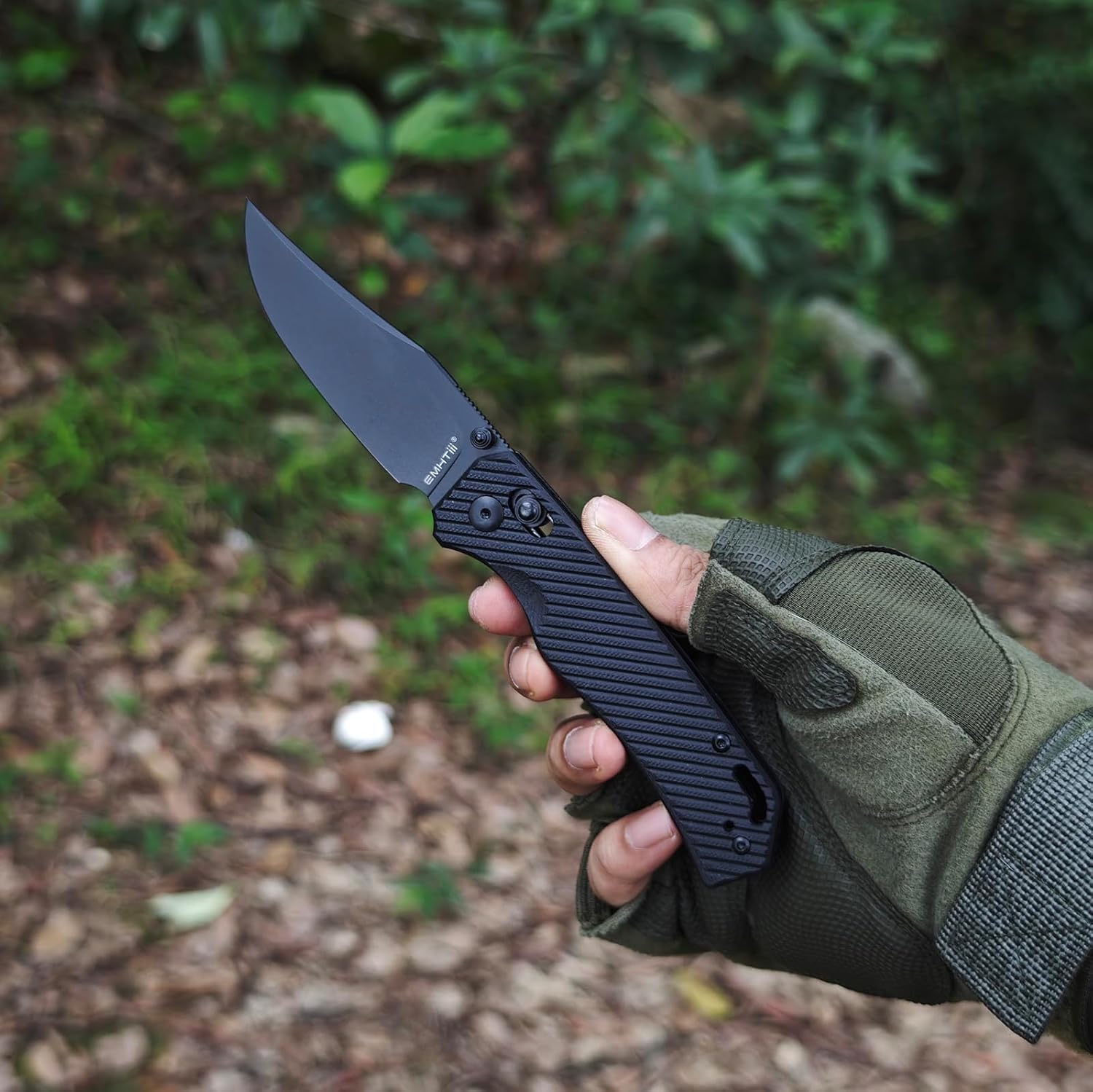 Folding Pocket Knife with Reversible Clip: D2 Steel Black Clip Point Blade,Thumb Stud, Crossbar Axis Lock, G10 Handle Scales, Small EDC Knives Camping for Men Women E033, Black