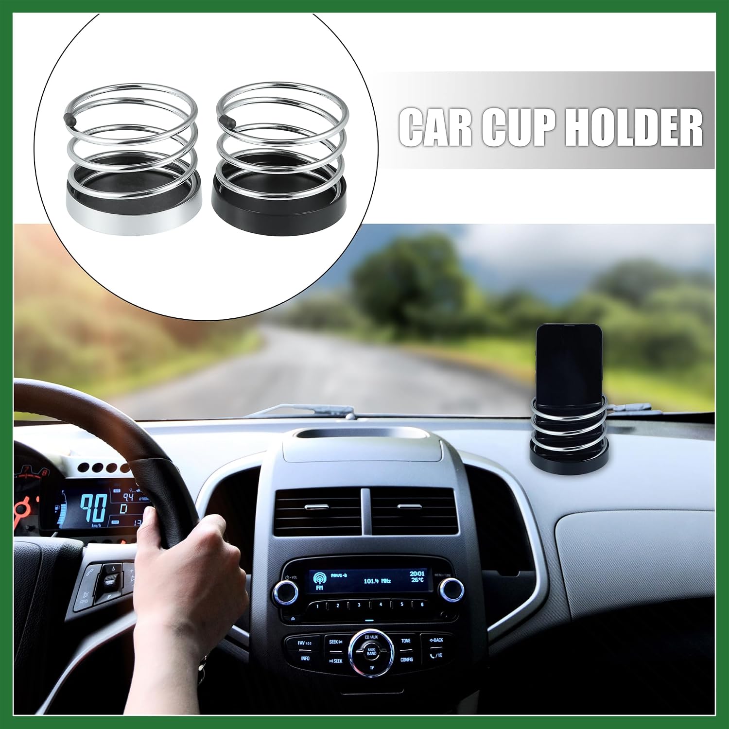 Motoforti 2pcs Dashboard in Dash Car Cup Holder Bottle Drink Water Cupholder Front Dashboard Cup Holders Black Silver Tone Universal for Car Truck Boat Caravan RV Van Long-Lasting