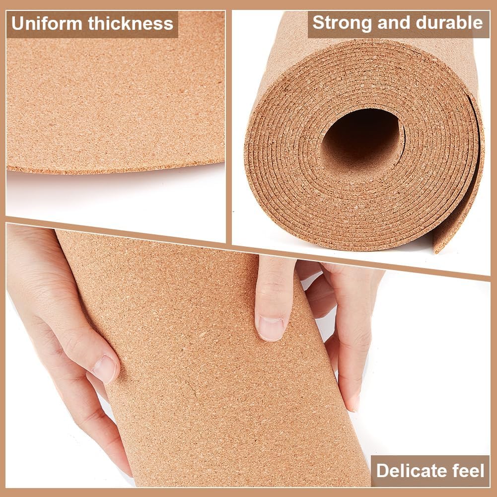 BENECREAT 11.4ftx15.7inch Cork Roll, Sandy Brown Cork Sheet, Bulletin Board Background Cork Board for Kitchen Hot Pads, Wall Decorations and DIY Crafts, 2mm Thick