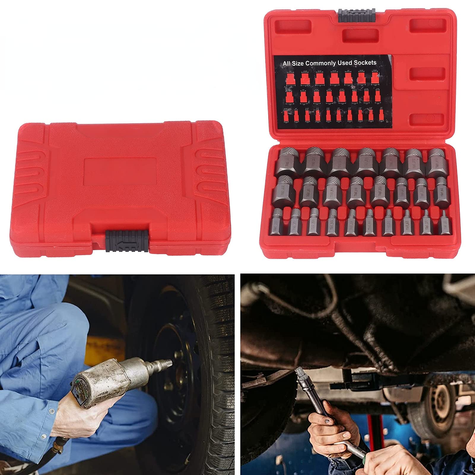 25Teiliges Bolzenausdreher Schraubenausdreher Set,Abisolierte Schraubenentferner,Beschädigtes Schraubenausdreher Kit Chrom Molybdän Stahl Sechskantbolzen Ausdreher Set für gebrochene Schrauben,Bolzen